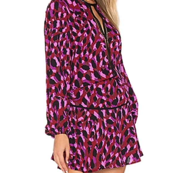 Karina Grimaldi Titti Print Mini Leather Trim Dress NWT XS - Picture 2 of 7